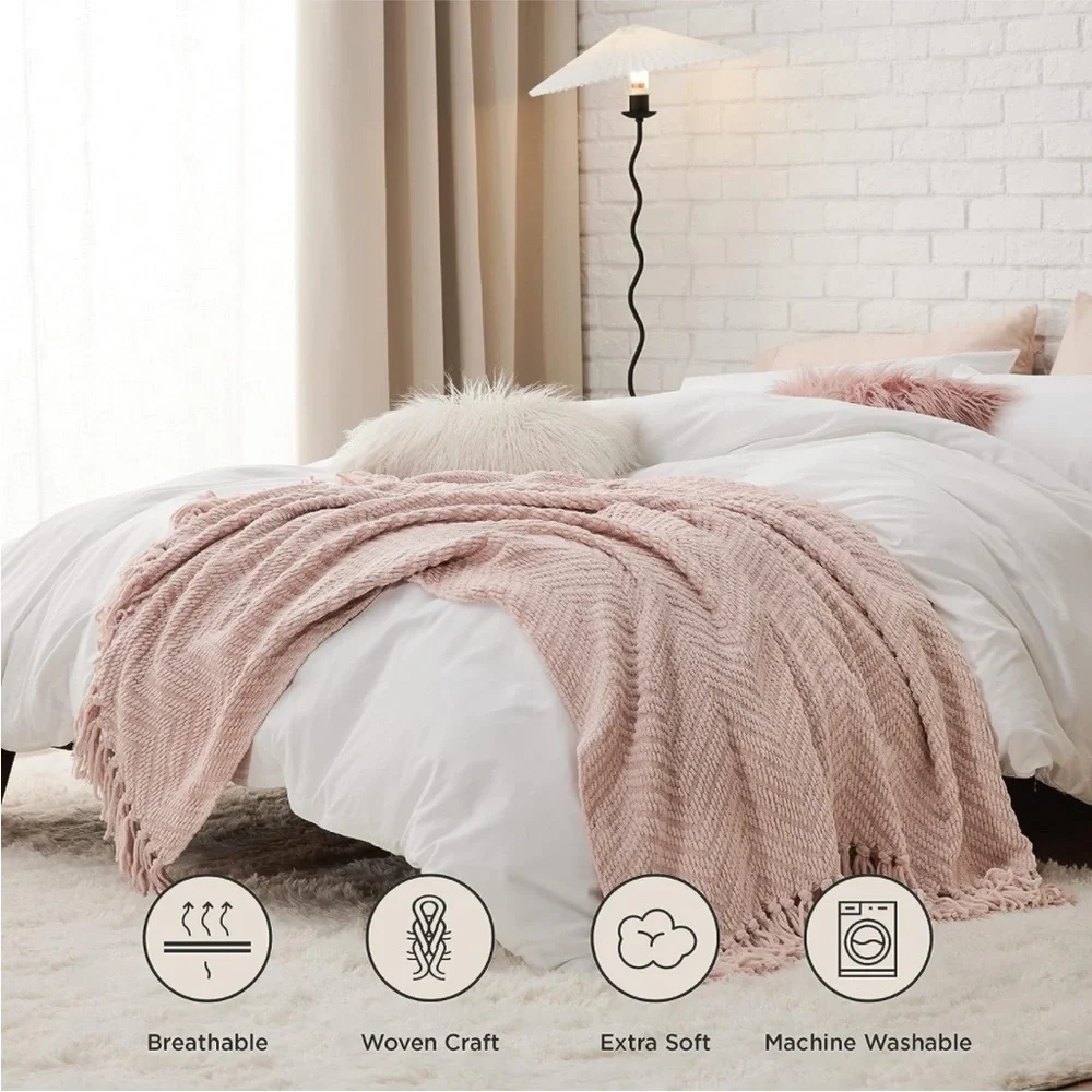 Light Pink Cozy Ultra Soft Bedroom Indoor outdoor Throw Blanket- Gift/Presence